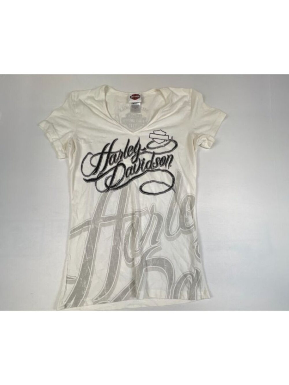 Harley-Davidson Womens White Silver Eagle Graphic V-Neck T-Shirt Size Large